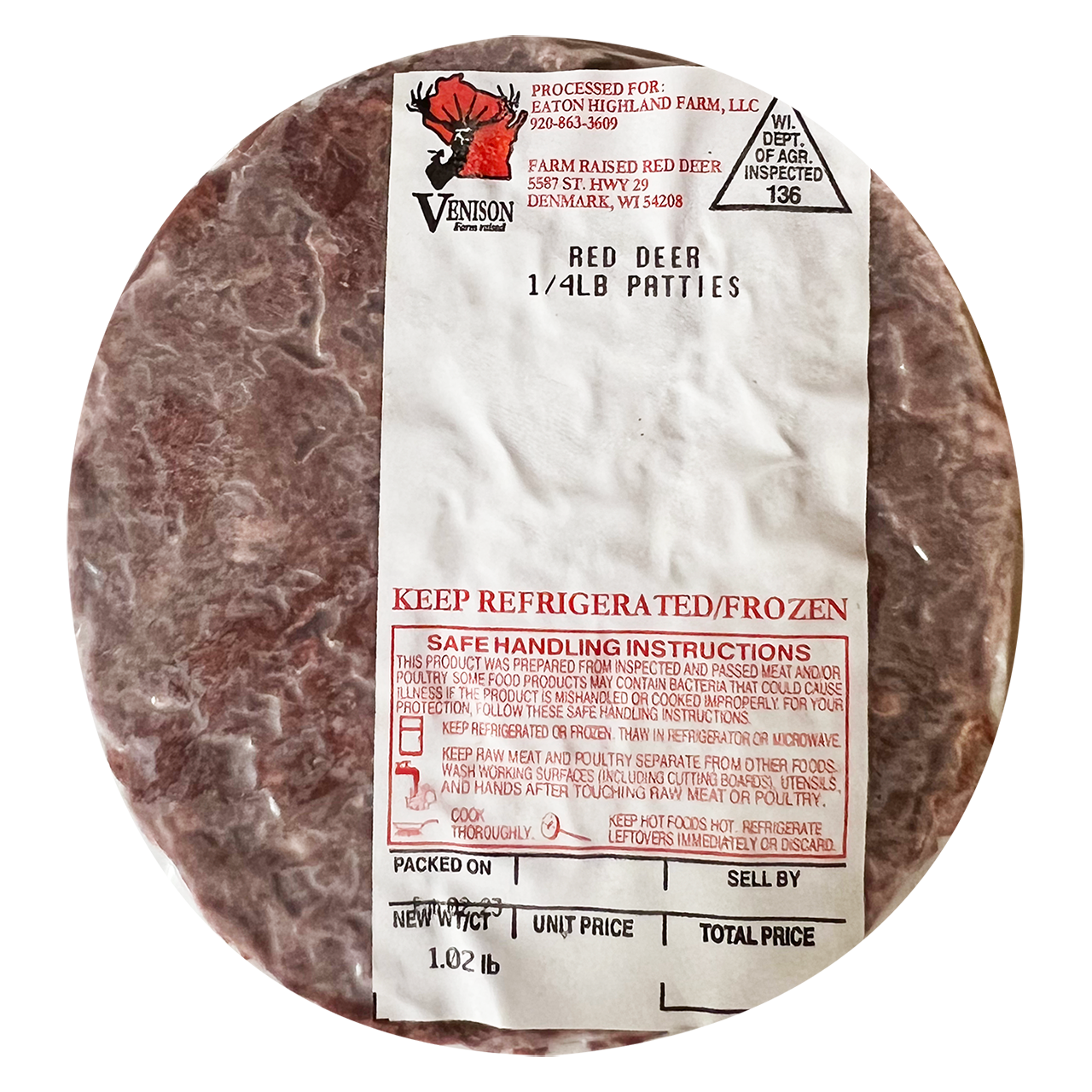 Red Deer Patties - Farm Raised