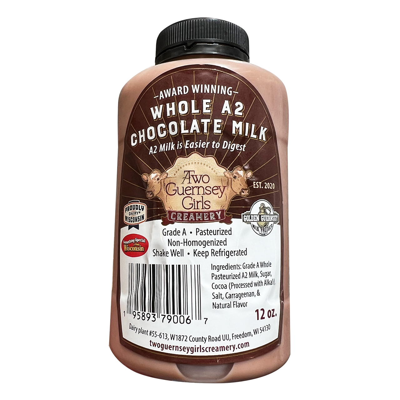 Milk - Grade A Whole A2 Chocolate Milk - 12 oz. Chugger