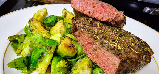 Celtic Steak with Jazzy Garlic Brussel Sprouts from Chef Champion