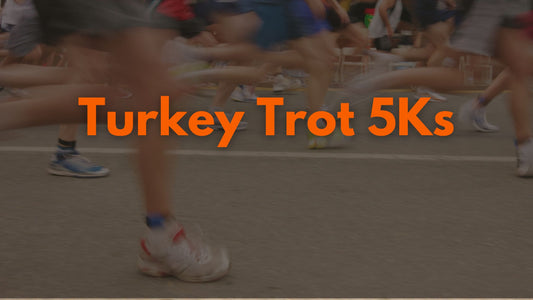 Blur of Runners Running By and Orange Turkey Trot 5Ks Text