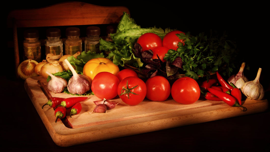 Organic Produce on a Cutting Board