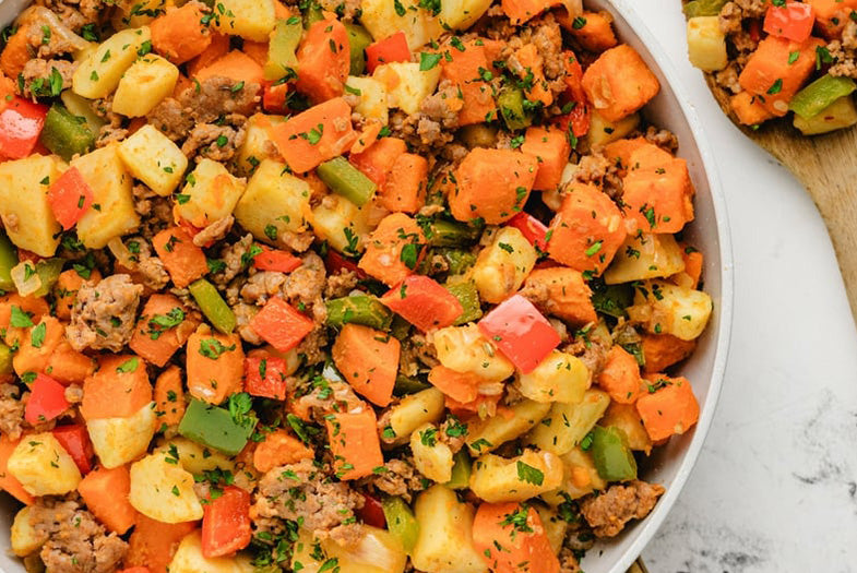 Door County Cherry Brat and Vegetable Hash