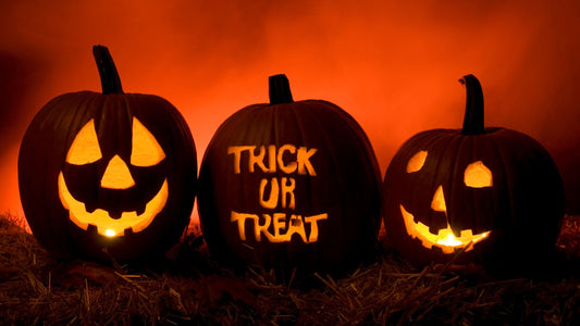 Halloween Jack-o-Lanterns with Faces and Trick or Treat Text