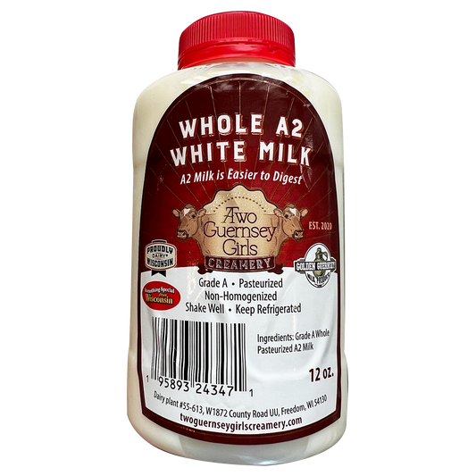 Milk - Grade A Whole A2 White Milk - 12 oz. Chugger