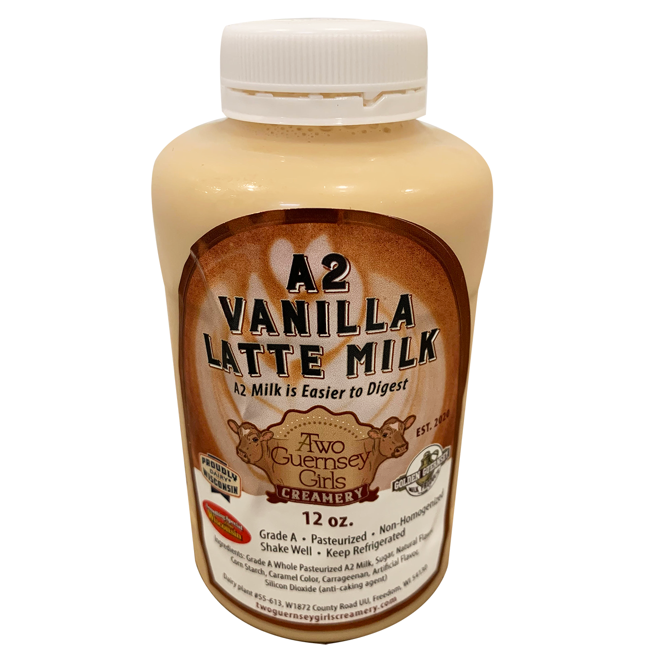 Milk - Grade A Whole A2 Vanilla Latte - 12 oz. Chugger