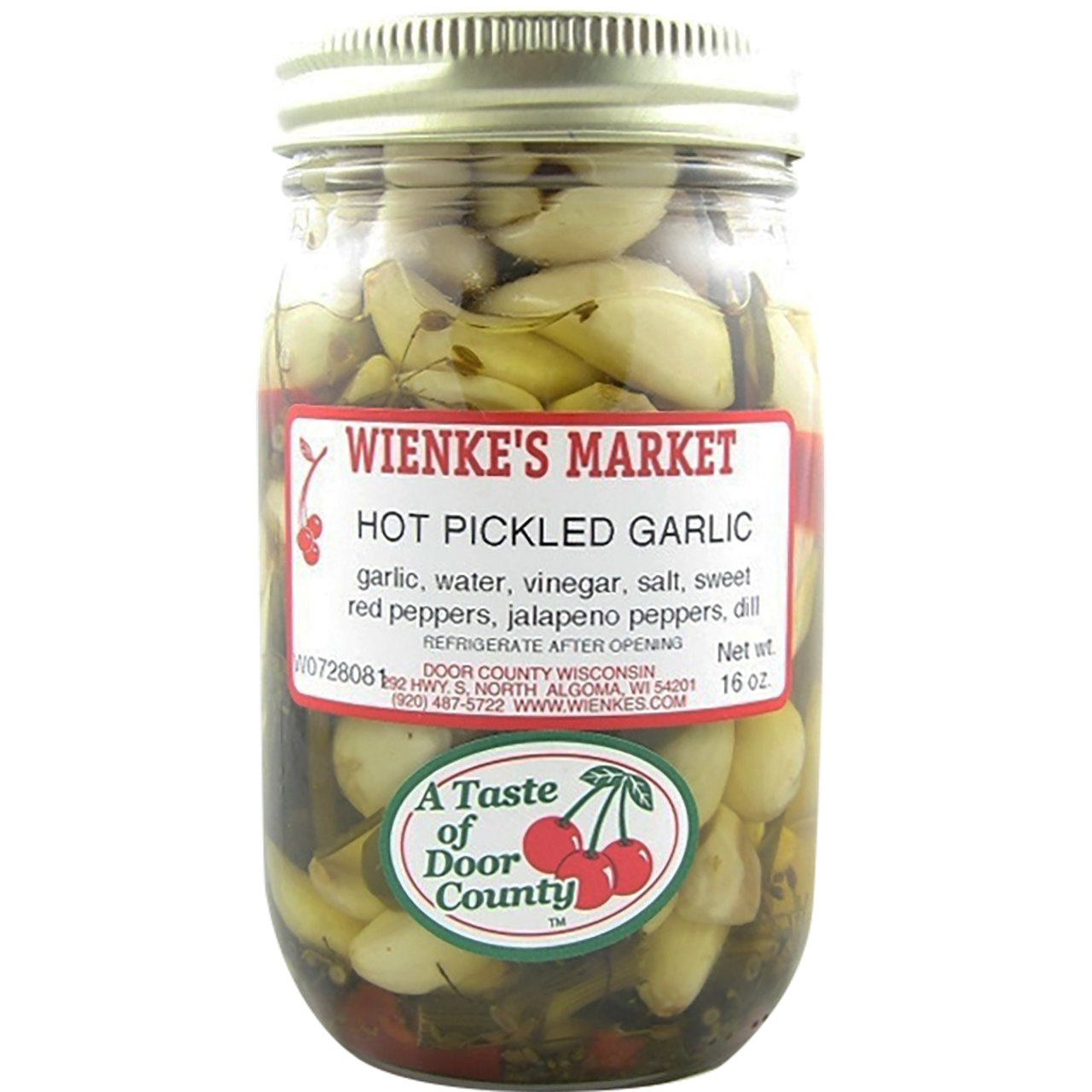 garlic, water, vinegar, salt, sweet red peppers, jalapeno peppers, dill